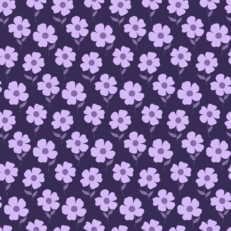 Simple flowers with leaves. Seamless floral pattern vector