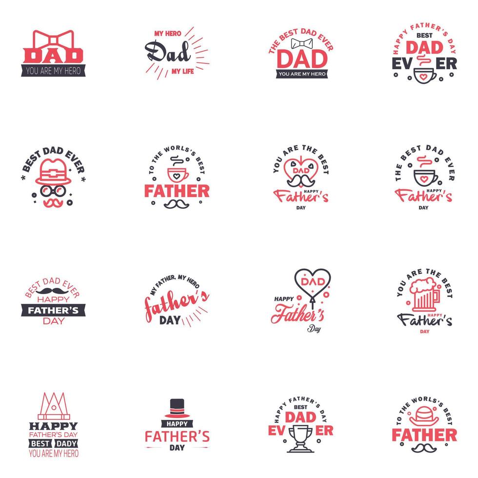 Happy fathers day greeting cards set 16 Black and Pink Vector typography lettering Usable for banners print You are the best dad text design Editable Vector Design Elements