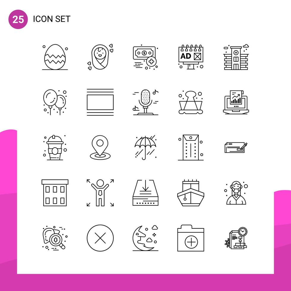 paquete de conjunto de iconos de contorno de 25 iconos de línea aislados en fondo blanco para aplicaciones móviles y de impresión de diseño de sitios web receptivos vector