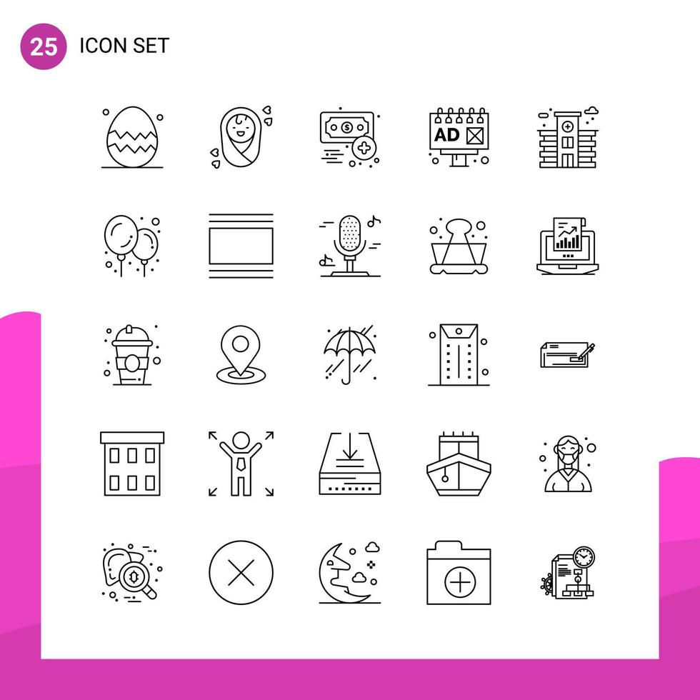 Outline Icon set Pack of 25 Line Icons isolated on White Background for responsive Website Design Print and Mobile Applications vector