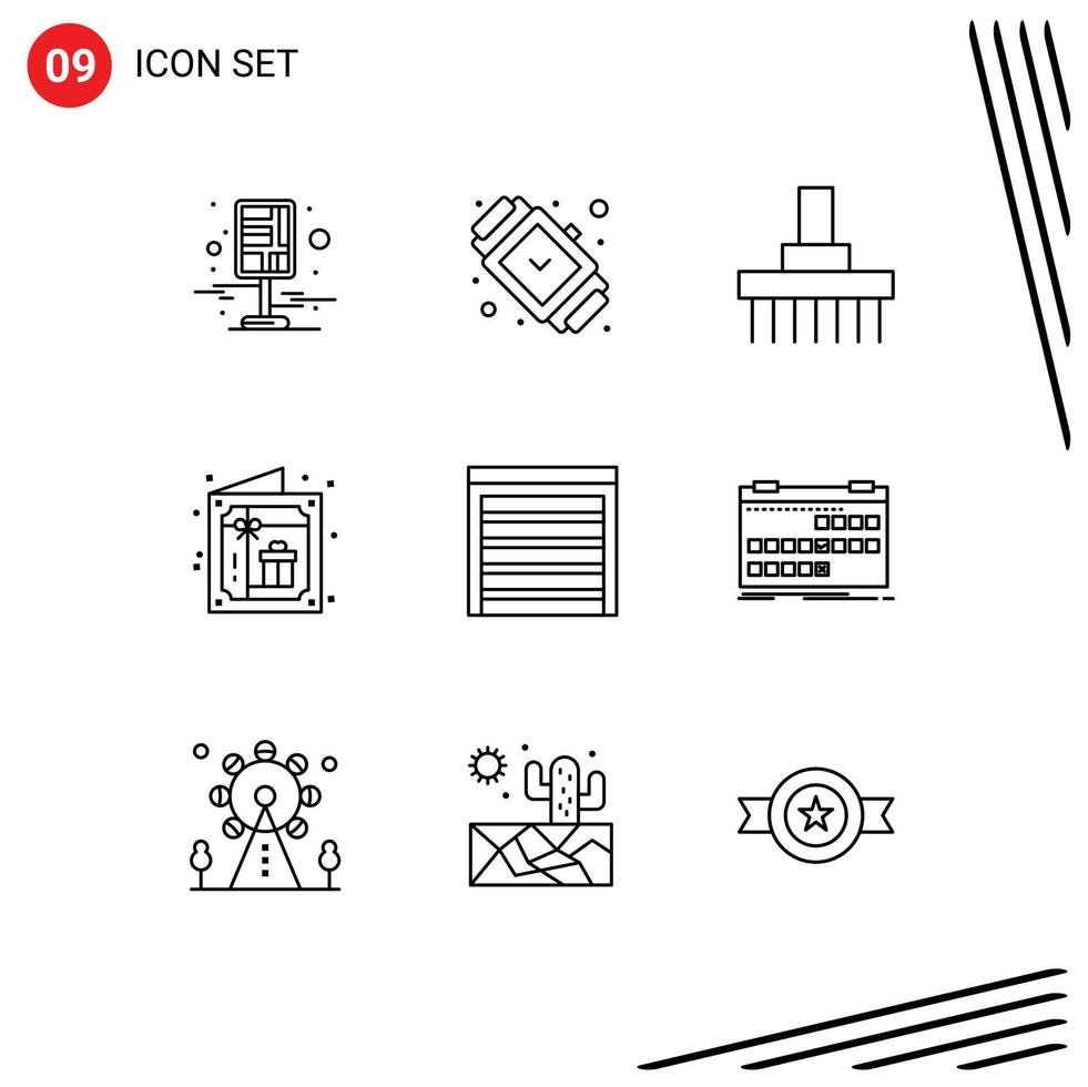 User Interface Pack of 9 Basic Outlines of invitation birthday jewelry tractor front Editable Vector Design Elements