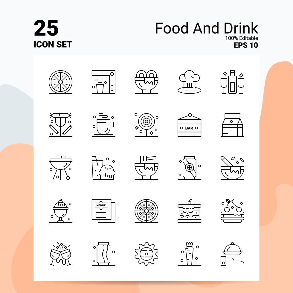 25 Food And Drink Icon Set 100 Editable EPS 10 Files Business Logo Concept Ideas Line icon design vector