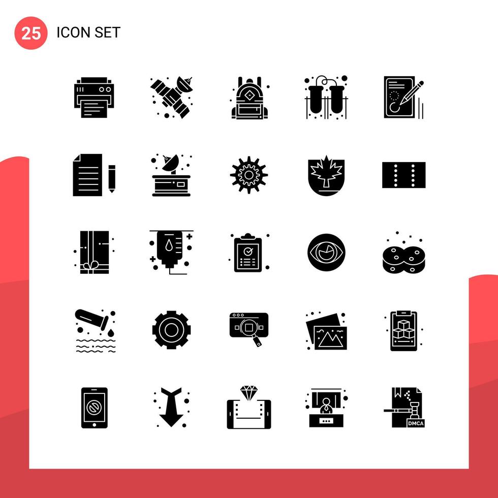 Pack of 25 Universal Glyph Icons for Print Media on White Background vector