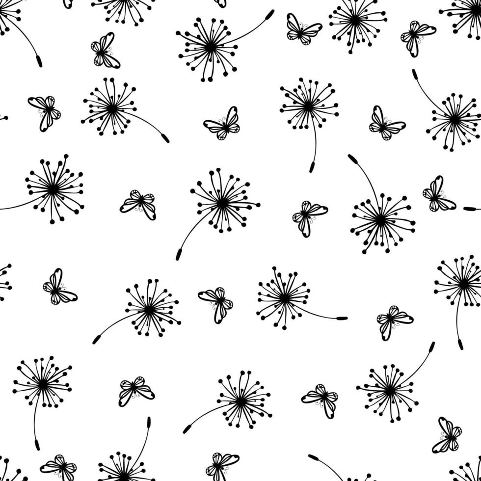 Hand drawn dandelions seamless pattern. vector