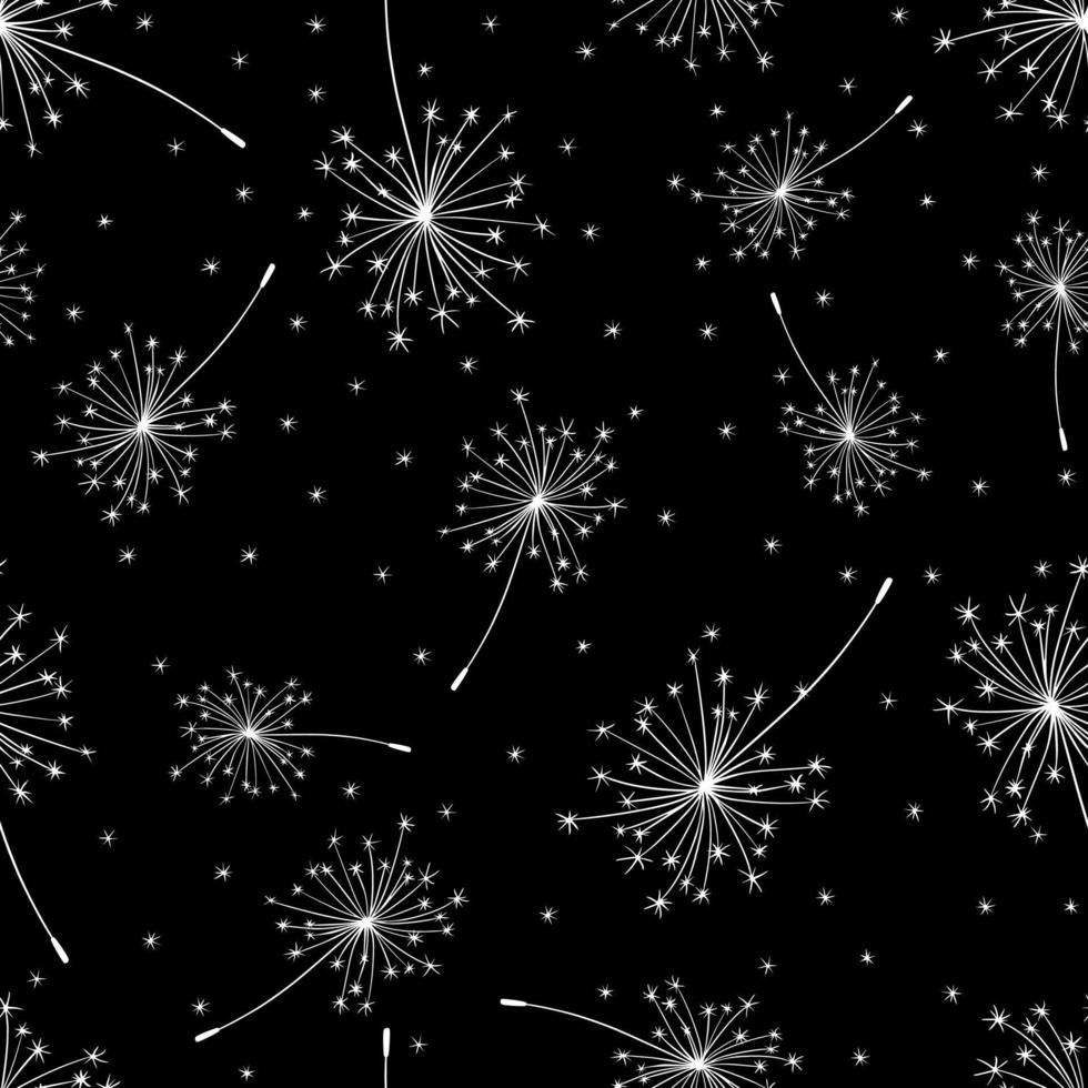 Seamless dandelion pattern on black vector