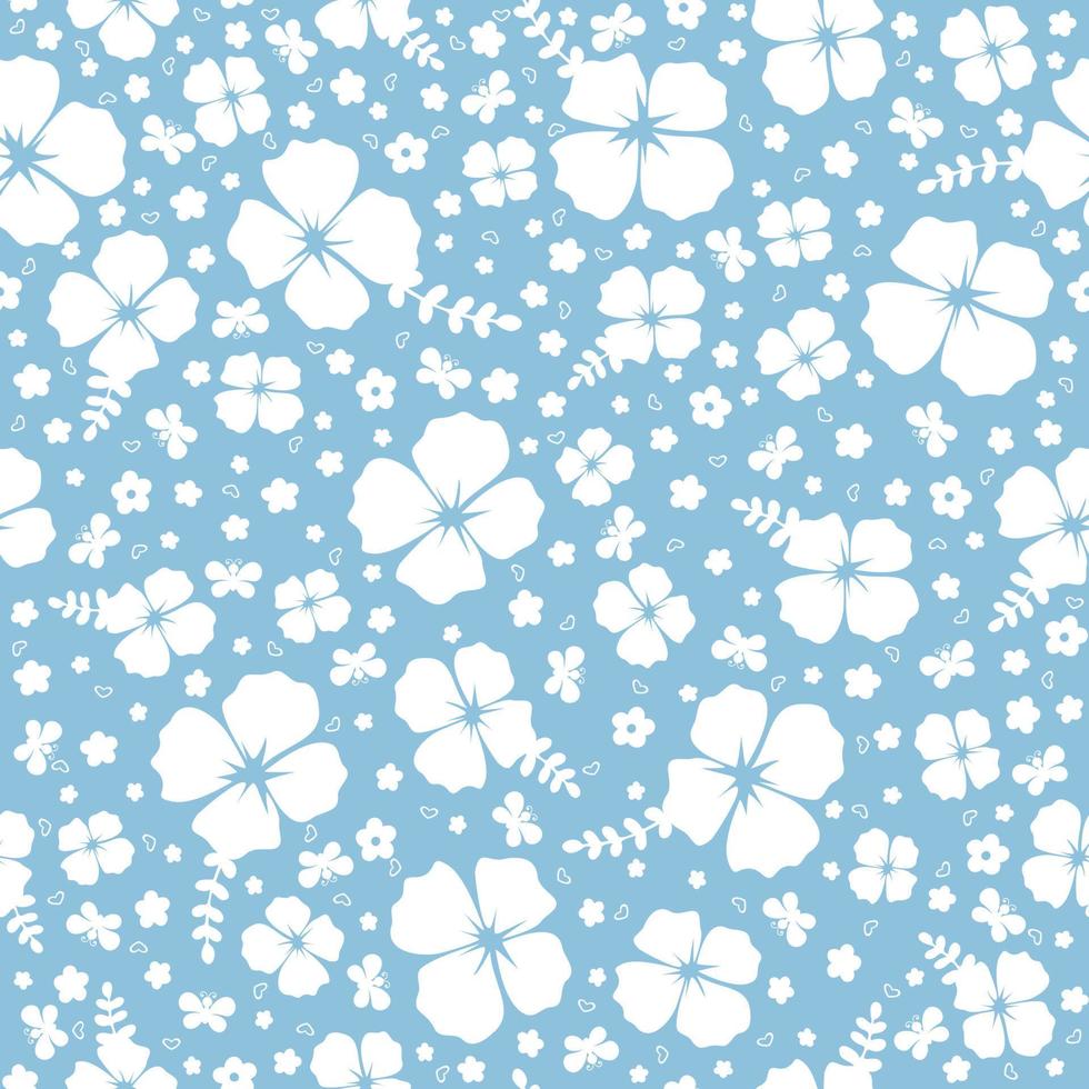 Floral seamless pattern. Seamless pattern with white flowers, leaves, butterfly and heart vector