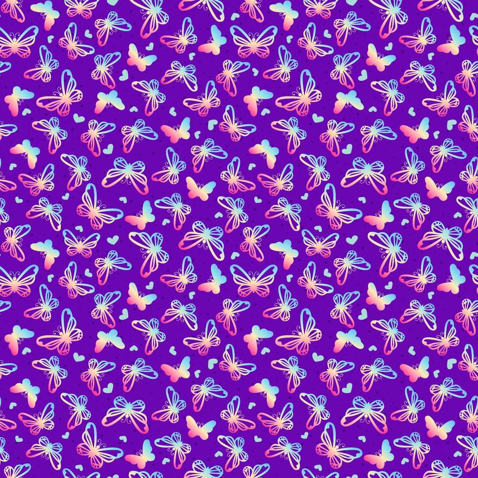 Rainbow seamless pattern with cute butterflies and hearts vector
