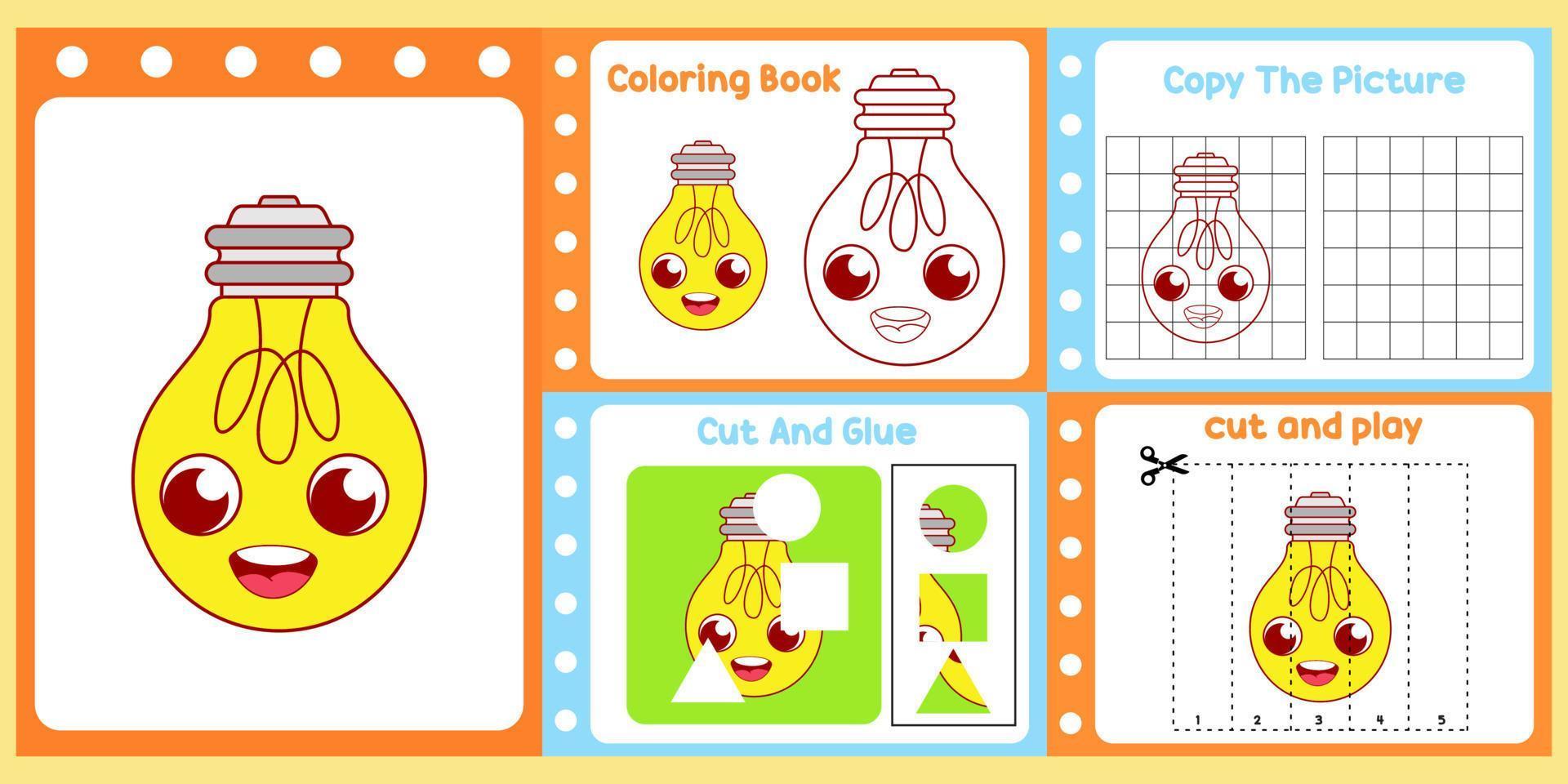 worksheets pack for kids with lamp. fun learning for children vector