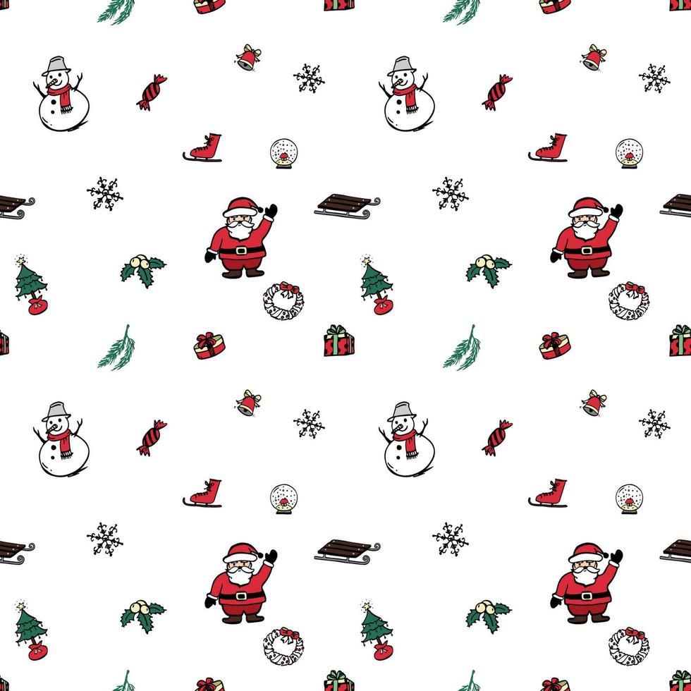 Hand drawn christmas object repeat pattern for wrapping paper, wallpaper, textile, packaging and other seamless printing work. vector