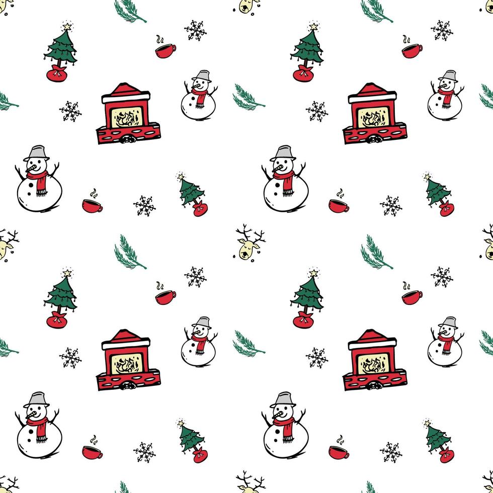 Hand drawn christmas object repeat pattern for wrapping paper, wallpaper, textile, packaging and other seamless printing work. vector
