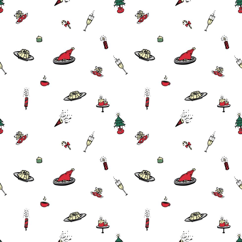 Hand drawn christmas object repeat pattern for wrapping paper, wallpaper, textile, packaging and other seamless printing work. vector