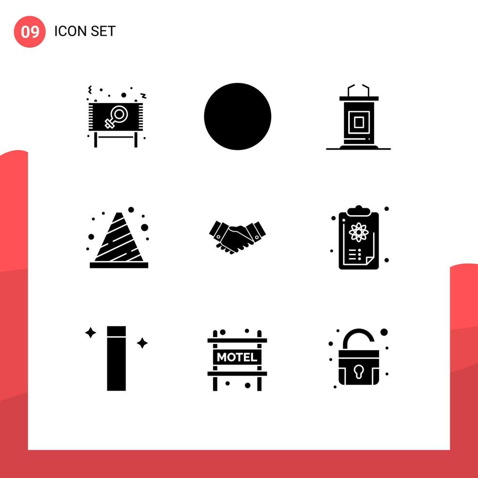 9 User Interface Solid Glyph Pack of modern Signs and Symbols of agreement road desk buoy attention Editable Vector Design Elements