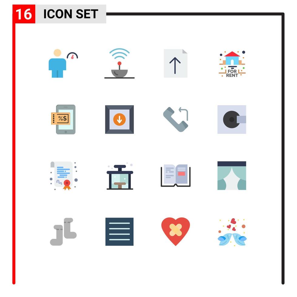 Set of 16 Modern UI Icons Symbols Signs for mobile real signal for upload Editable Pack of Creative Vector Design Elements