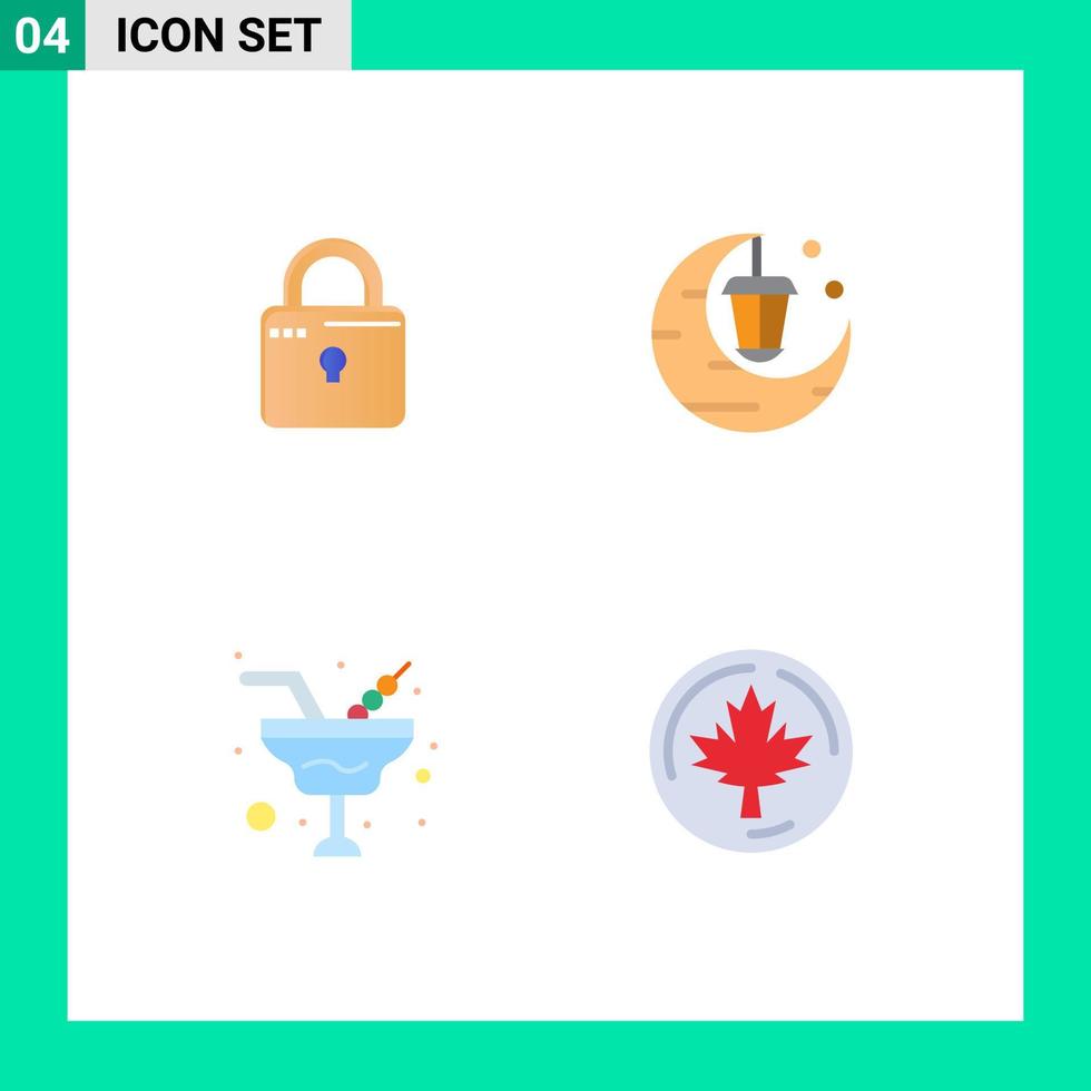 conjunto de pictogramas de 4 iconos planos simples de louck romance seguridad festival vidrio elementos de diseño vectorial editables vector