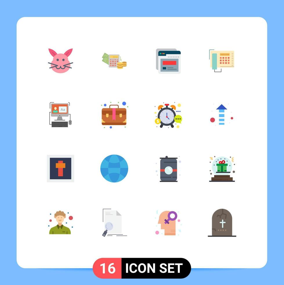 grupo de símbolos de icono universal de 16 colores planos modernos de número de página de llamada de pantalla paquete editable de teléfono de elementos creativos de diseño de vectores