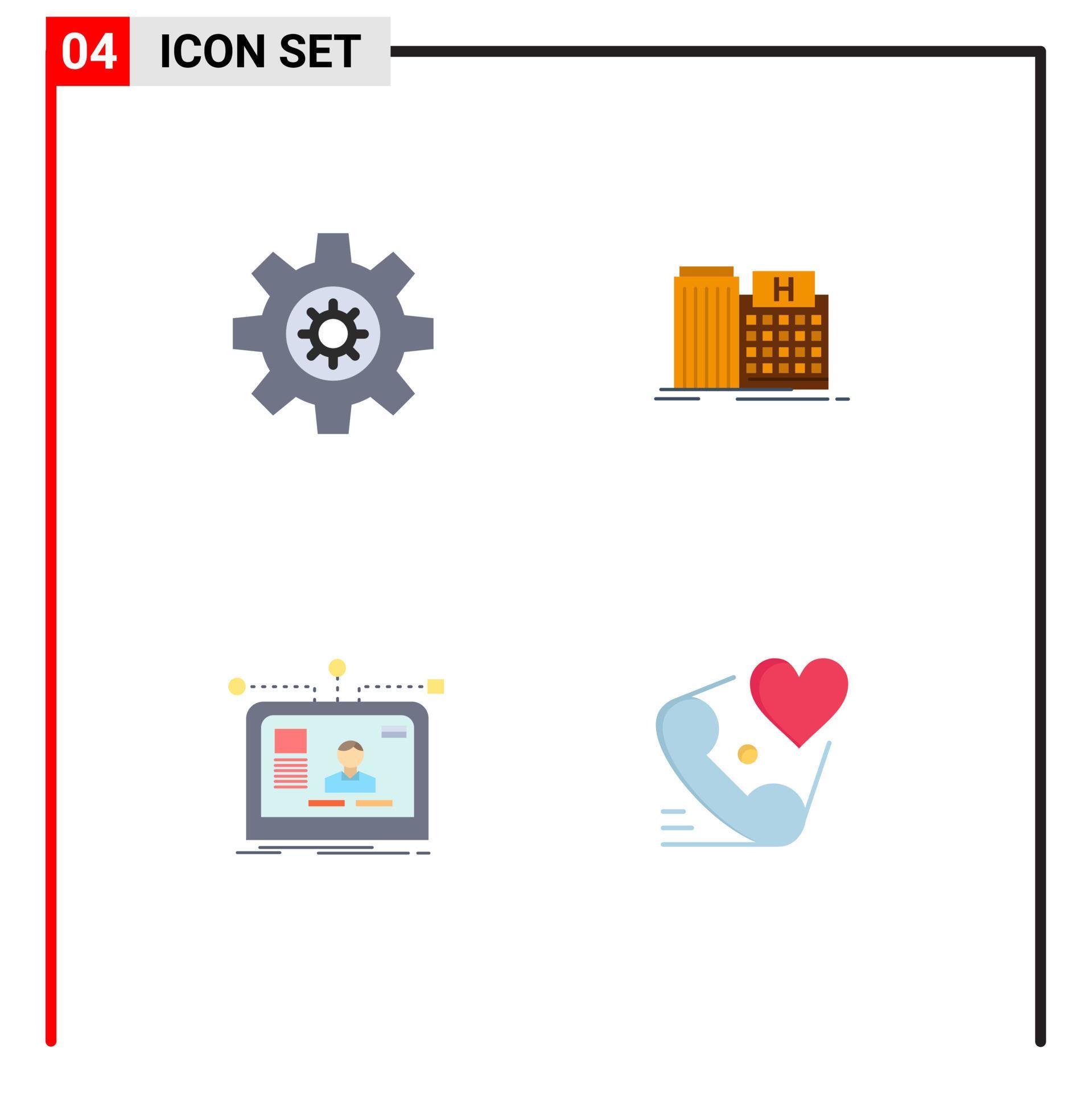 Set of 4 Vector Flat Icons on Grid for gear website hospital building