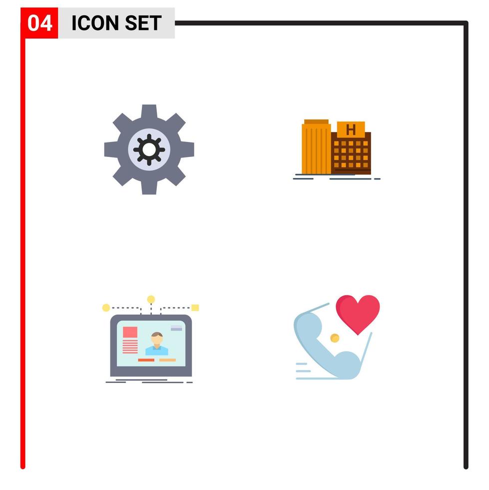 Set of 4 Vector Flat Icons on Grid for gear website hospital building layout Editable Vector Design Elements