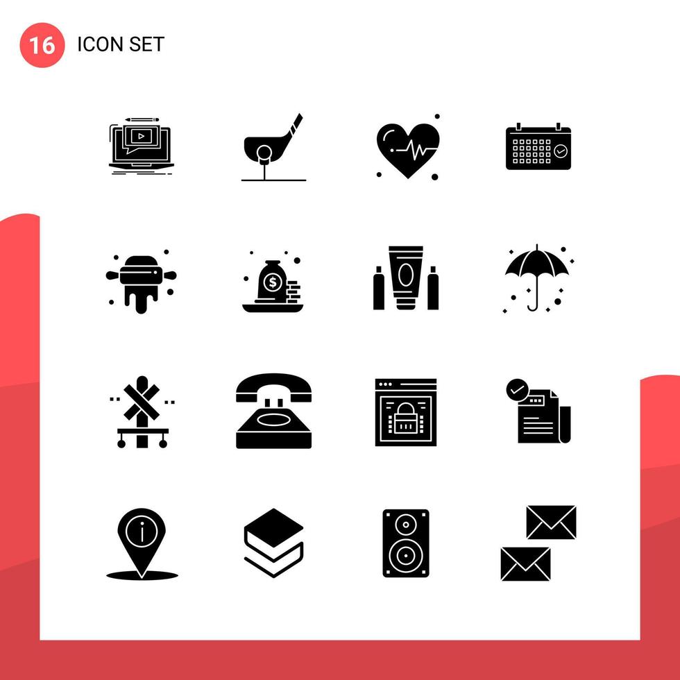 Pack of 16 Universal Glyph Icons for Print Media on White Background vector