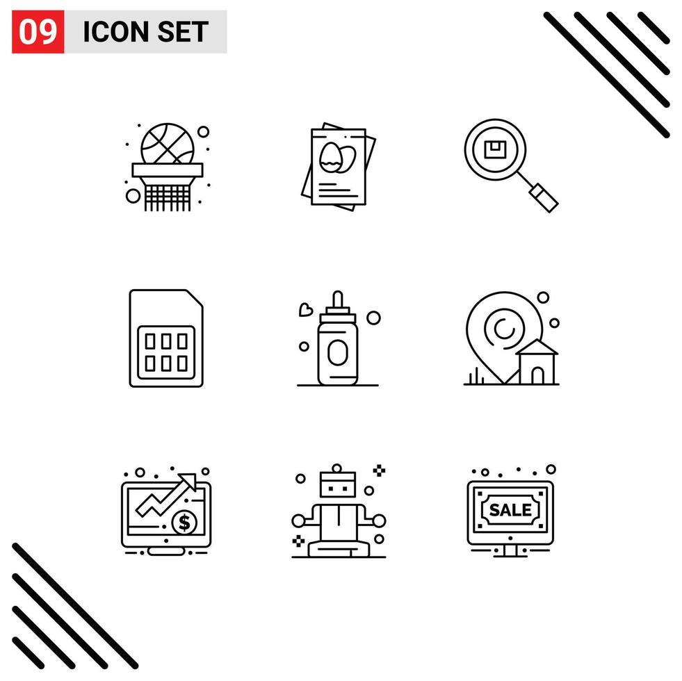 Set of 9 Commercial Outlines pack for feeder sim delivery phone card Editable Vector Design Elements