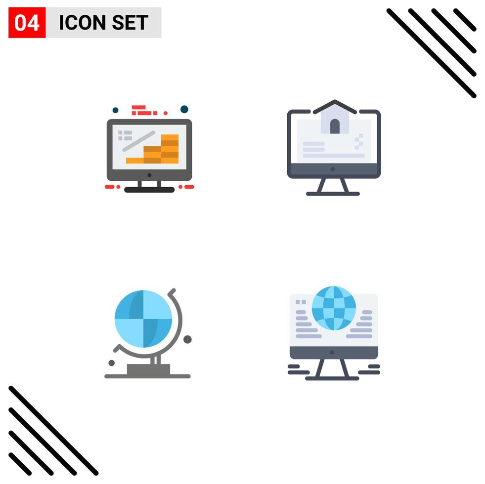 conjunto de 4 paquetes de iconos planos comerciales para el crecimiento del mundo empresarial elementos de diseño vectorial editables de ciencia real vector