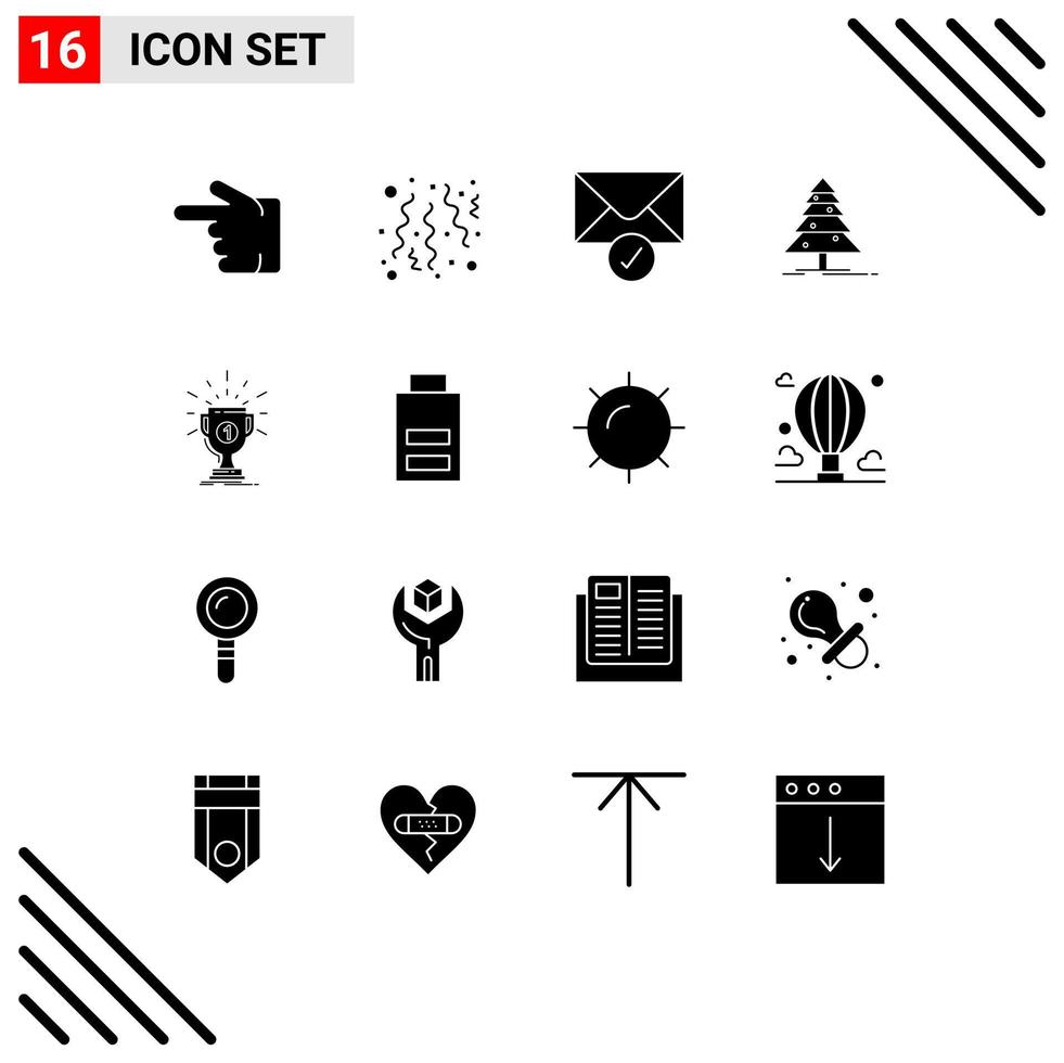 Mobile Interface Solid Glyph Set of 16 Pictograms of prize award mail x mas forest Editable Vector Design Elements