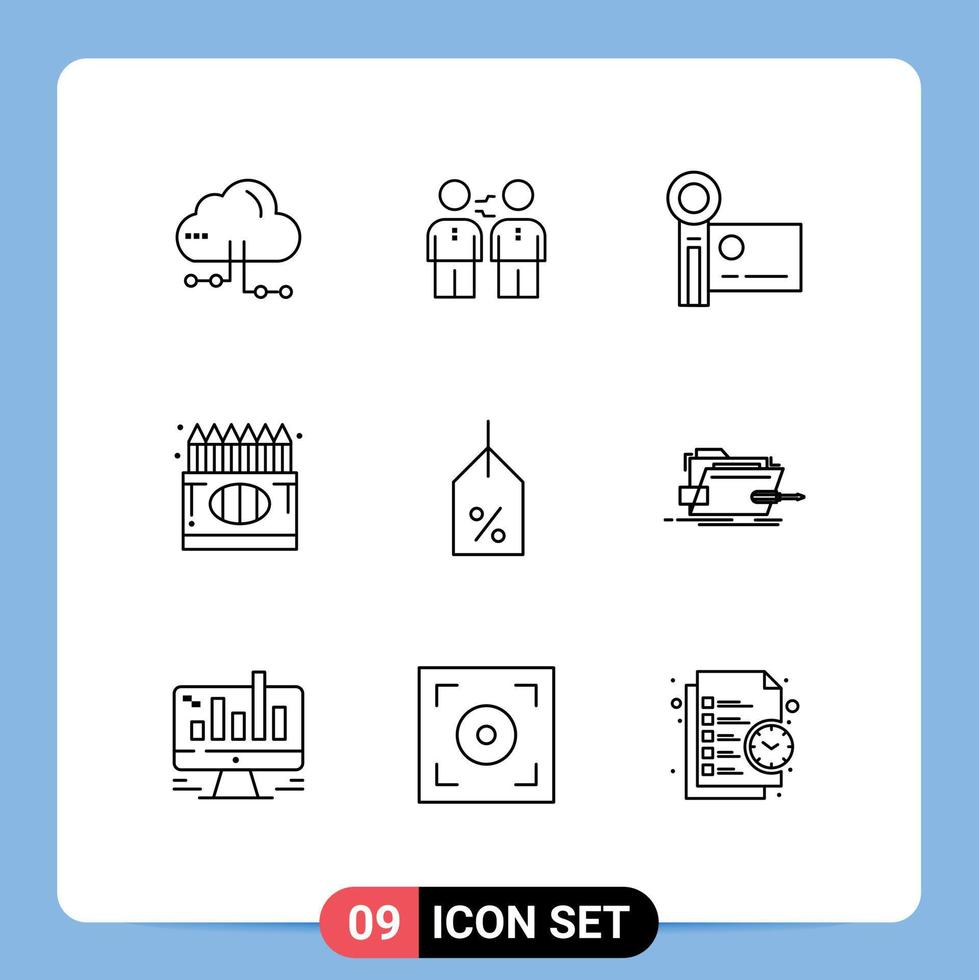 Mobile Interface Outline Set of 9 Pictograms of color video camera deal recording digital camera Editable Vector Design Elements