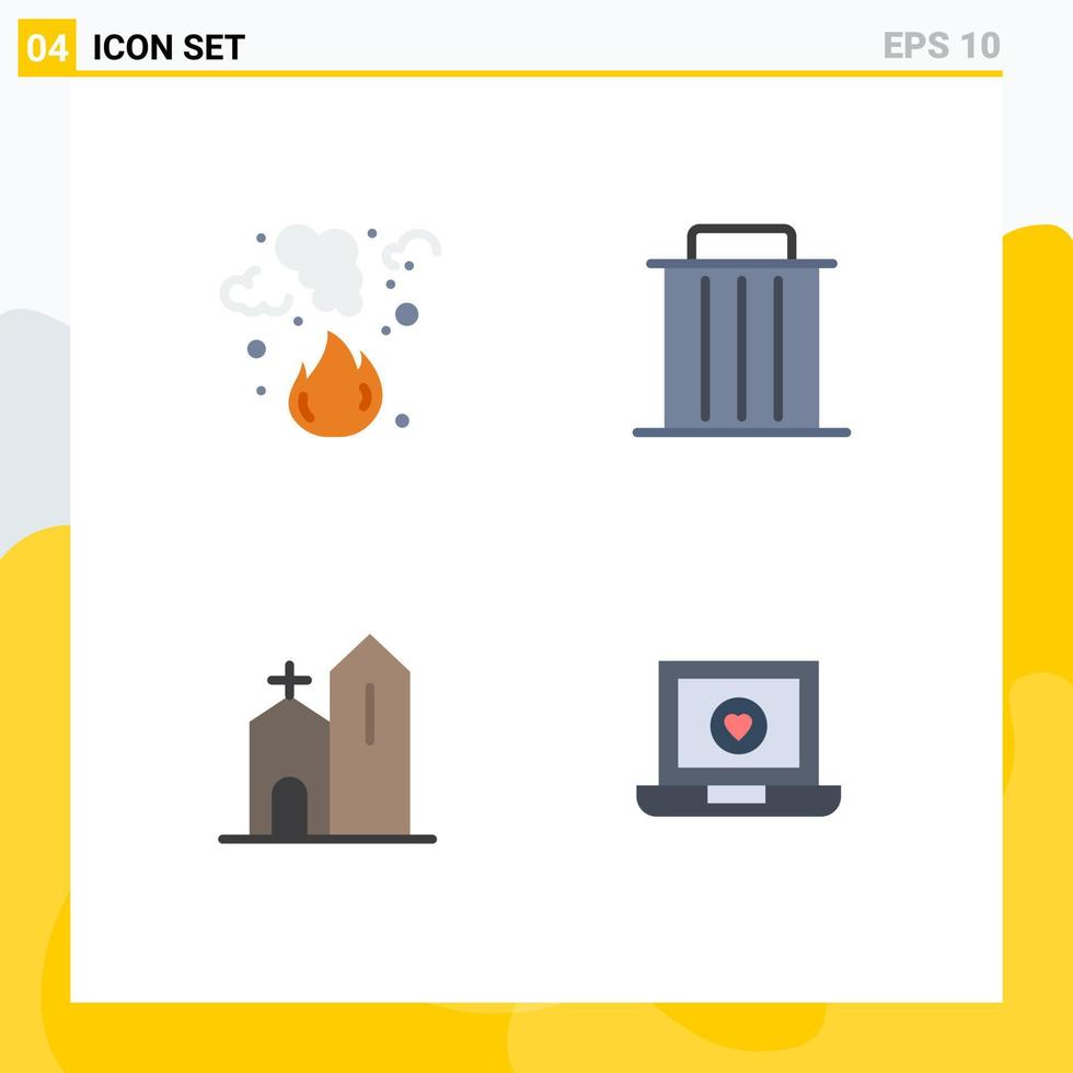 4 Universal Flat Icon Signs Symbols of burn trash pollution garbage christian Editable Vector Design Elements