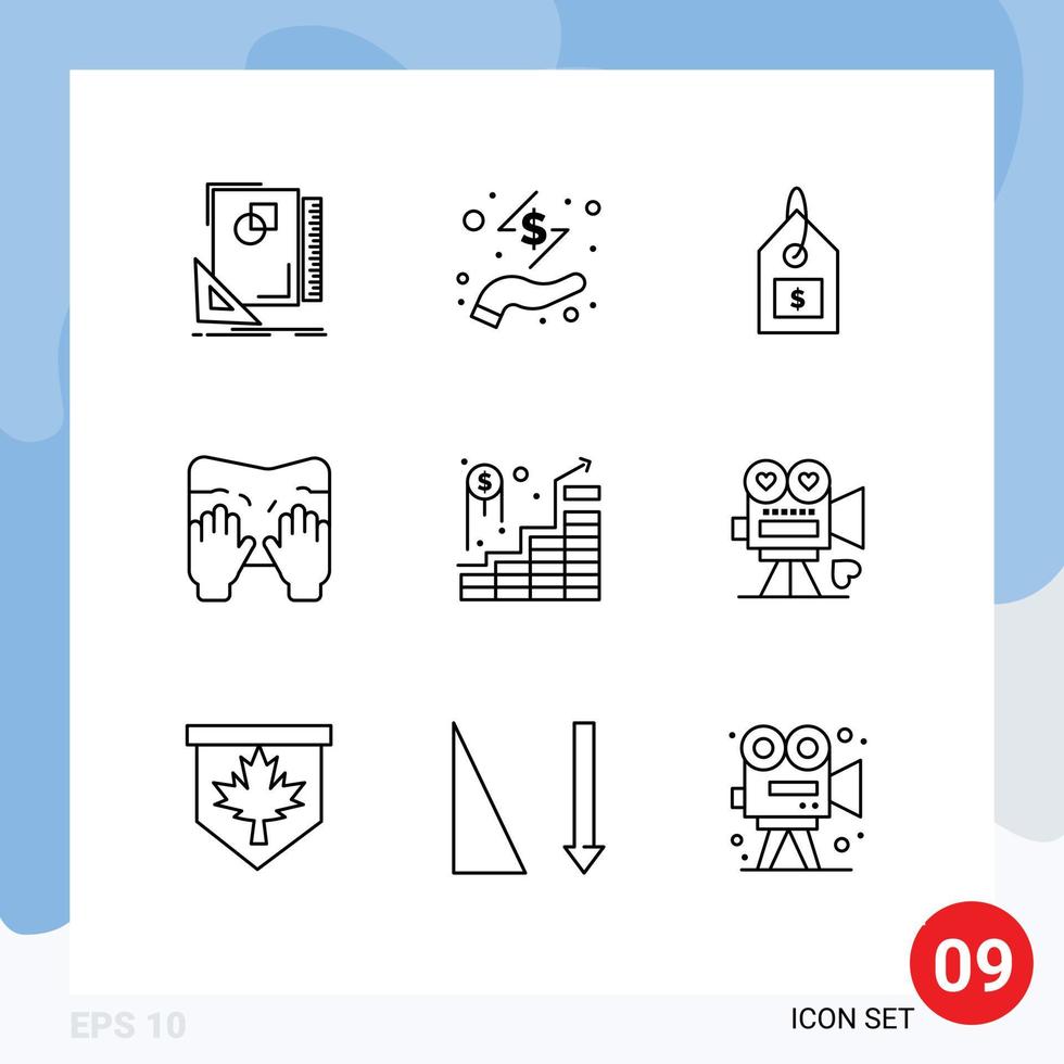 User Interface Pack of 9 Basic Outlines of invest spa money type interface Editable Vector Design Elements