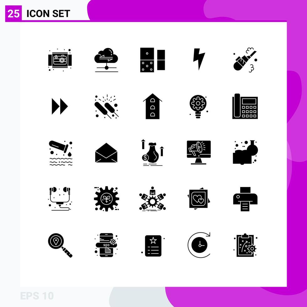 Set of 25 Commercial Solid Glyphs pack for vacuum cleaner data media twitter Editable Vector Design Elements