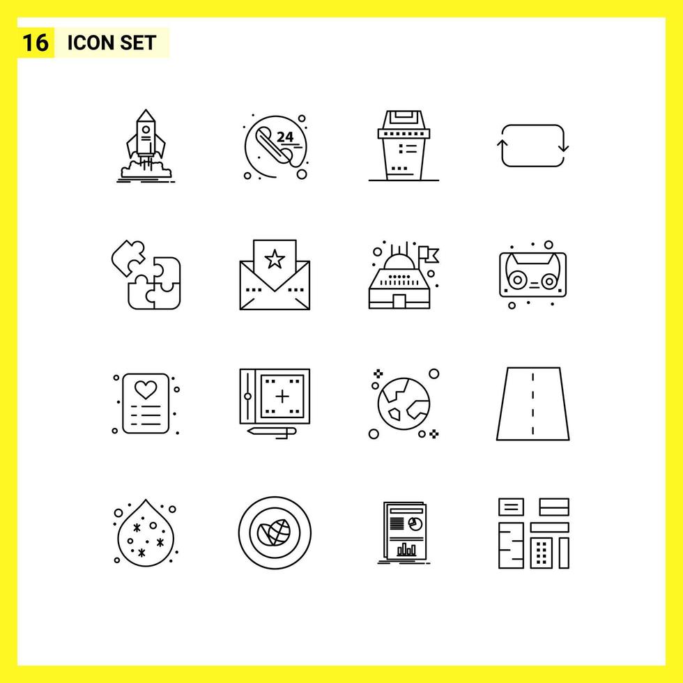 Set of 16 Commercial Outlines pack for business twitter service front trash Editable Vector Design Elements