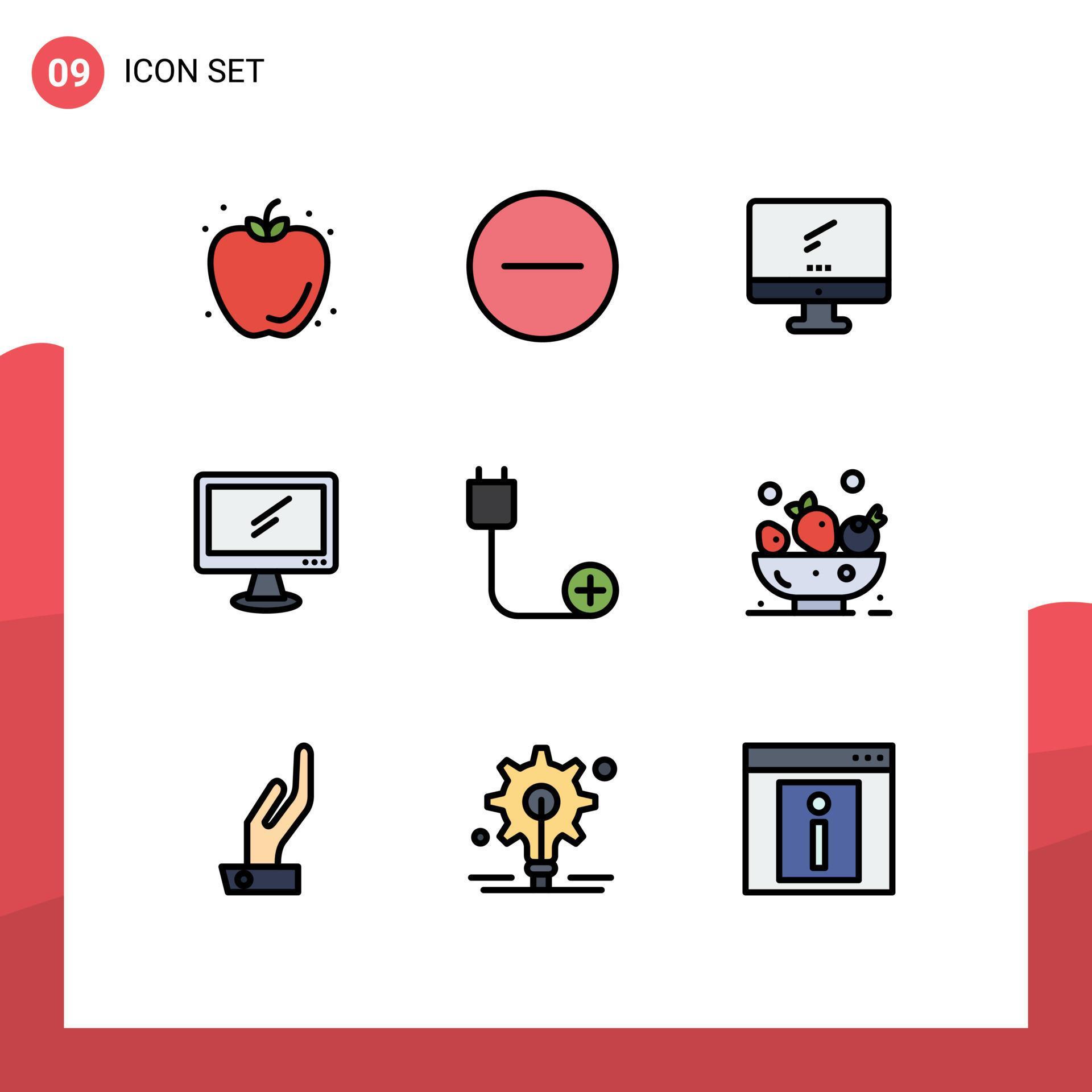 Stock Vector Icon Pack of 9 Line Signs and Symbols for hardware cord