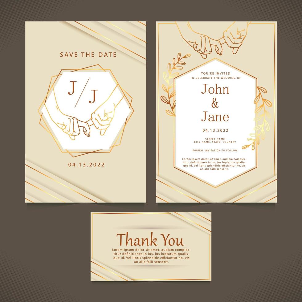 tarjeta de invitación de boda moderna e informal de oro vector