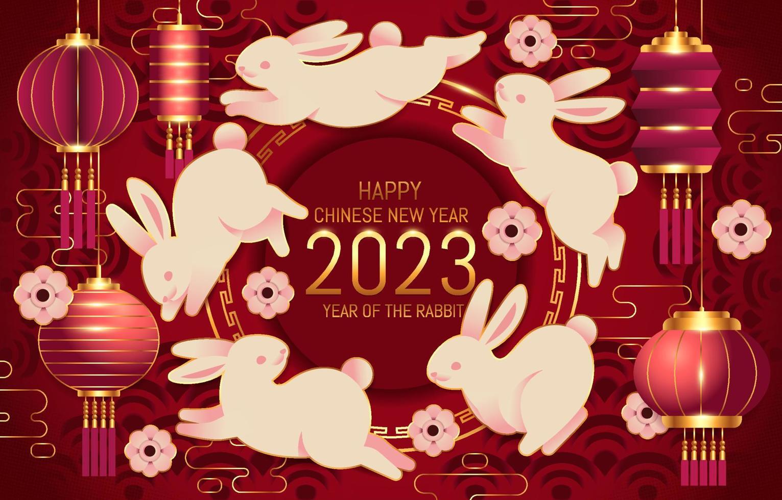 New Year With Red Lanterns And Rabbits vector