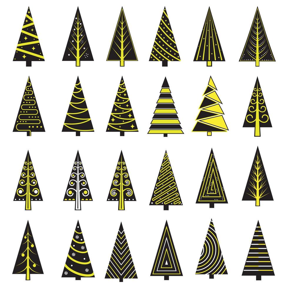Hand drawn set of Christmas trees. Holidays background. Abstract doodle drawing woods. Vector art illustration
