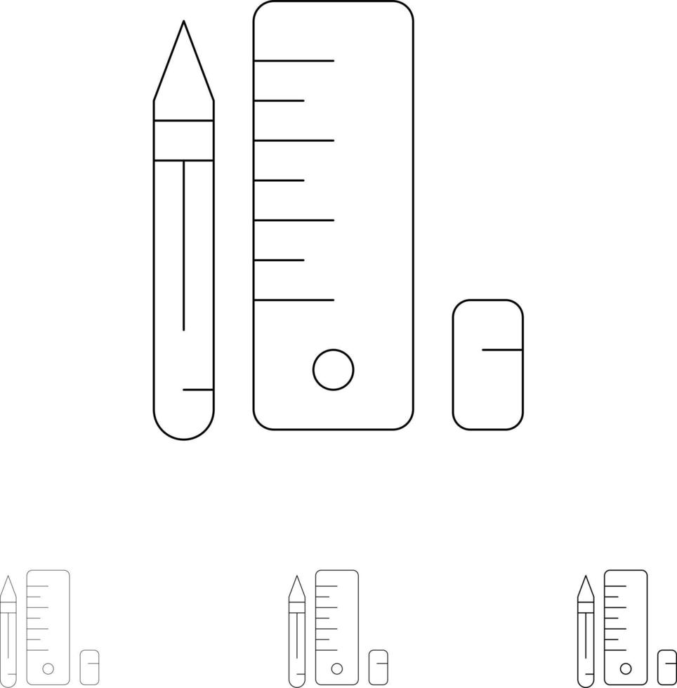 conjunto de iconos de línea negra en negrita y delgada escala de lápiz de educación vector
