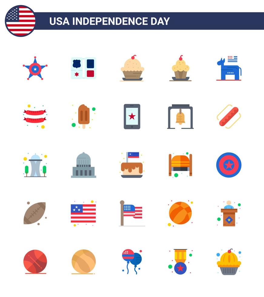 paquete grande de 25 estados unidos feliz día de la independencia estados unidos pisos vectoriales y símbolos editables de alimentos torta política acción de gracias americana elementos de diseño vectorial editables del día de estados unidos vector