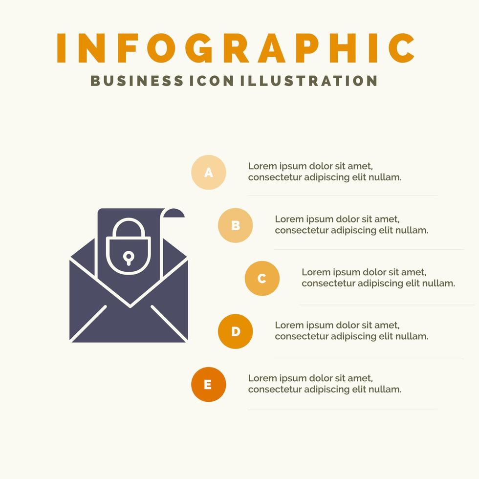 correo electrónico mensaje seguridad sólido icono infografía 5 pasos presentación antecedentes vector