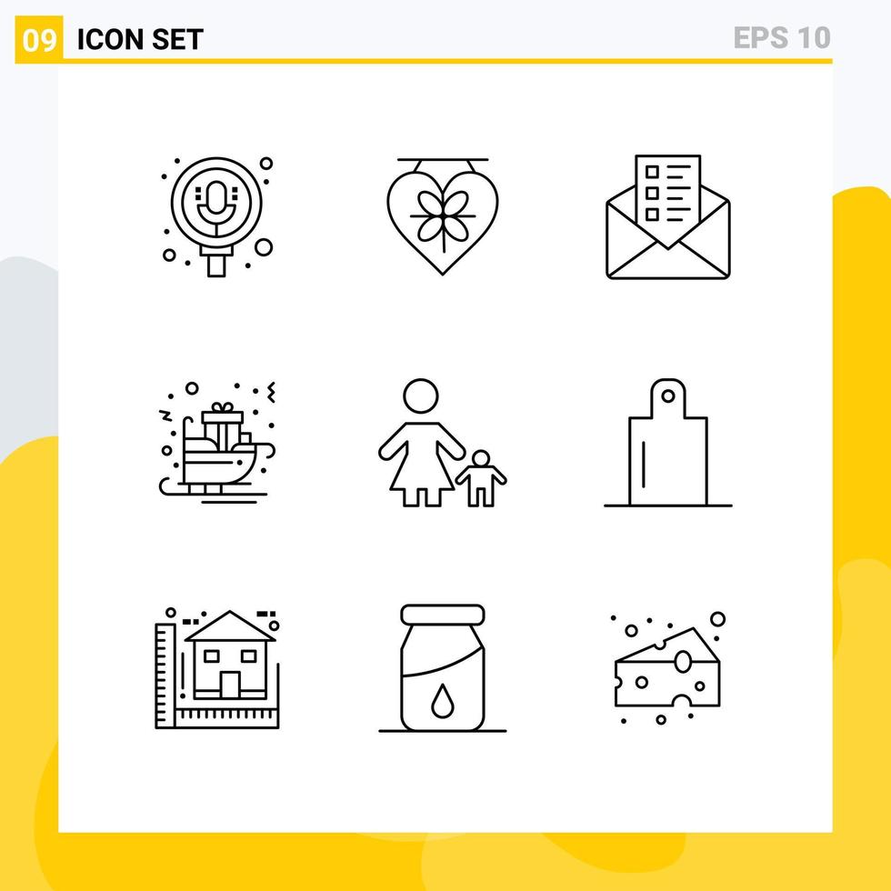 9 Outline concept for Websites Mobile and Apps family sledge business sled gifts Editable Vector Design Elements