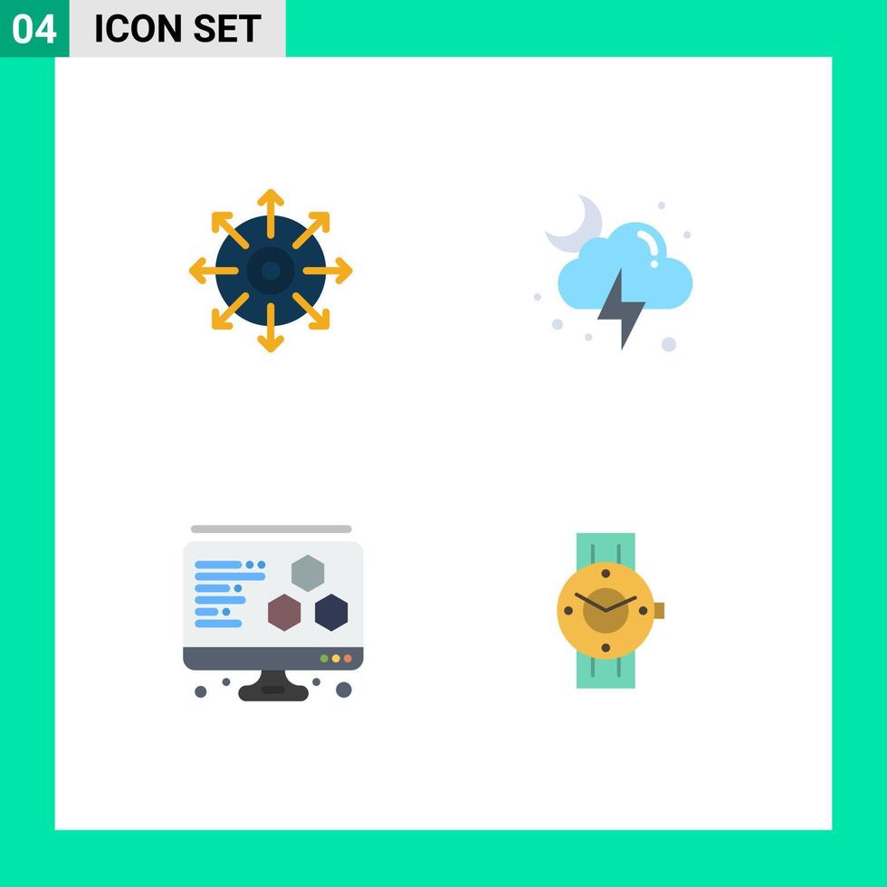 Pack of 4 creative Flat Icons of target computer success moon smart watch Editable Vector Design Elements