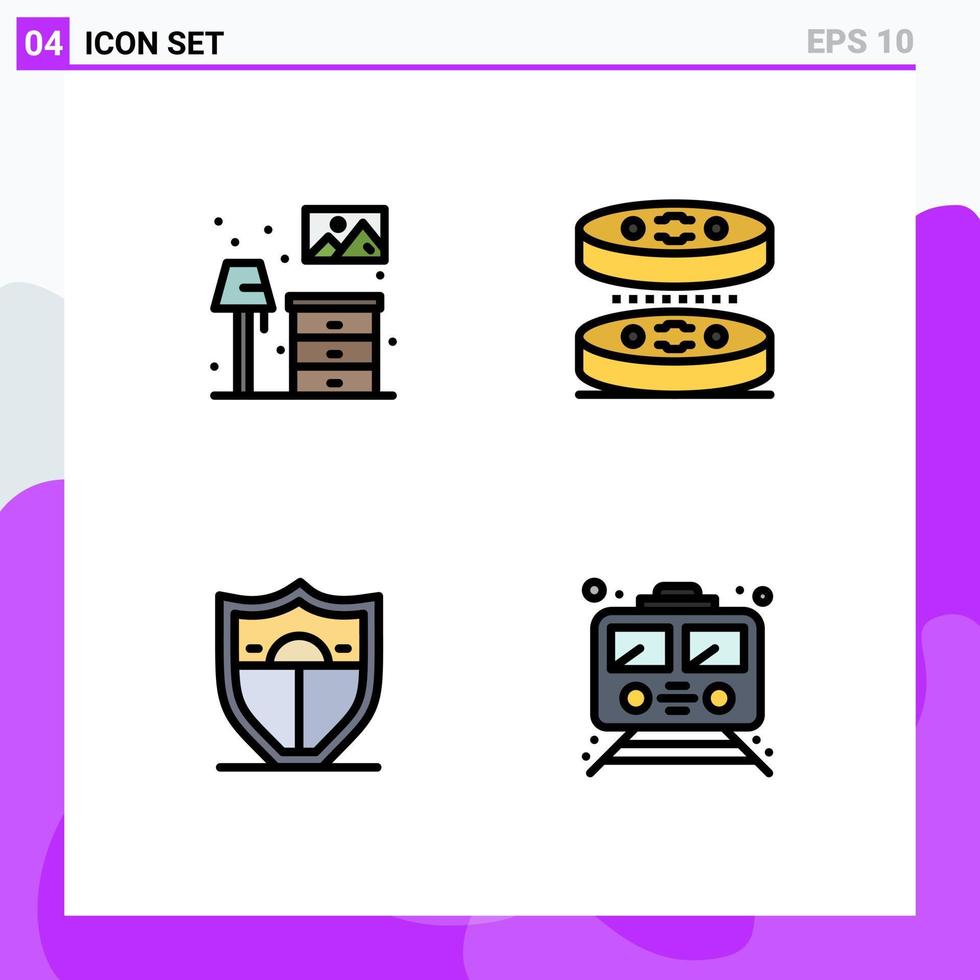 4 User Interface Filledline Flat Color Pack of modern Signs and Symbols of home security lump laboratory metro Editable Vector Design Elements