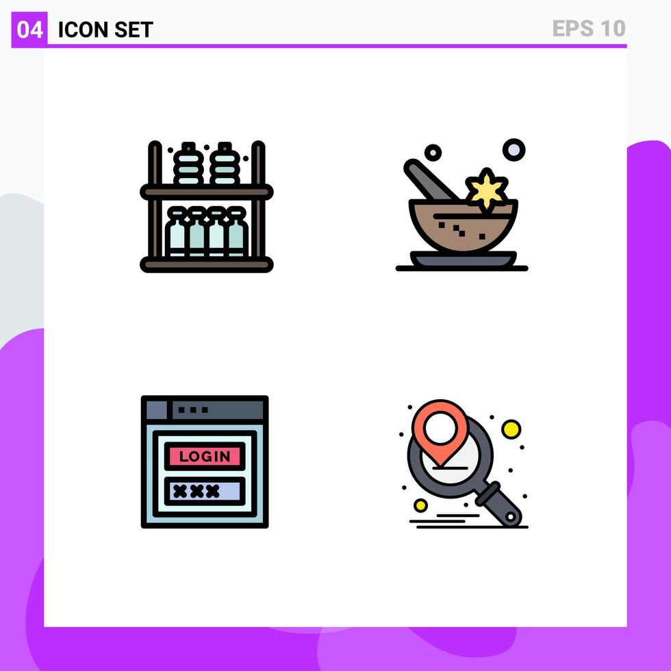 Pictogram Set of 4 Simple Filledline Flat Colors of furniture password supermarket mortar web security Editable Vector Design Elements