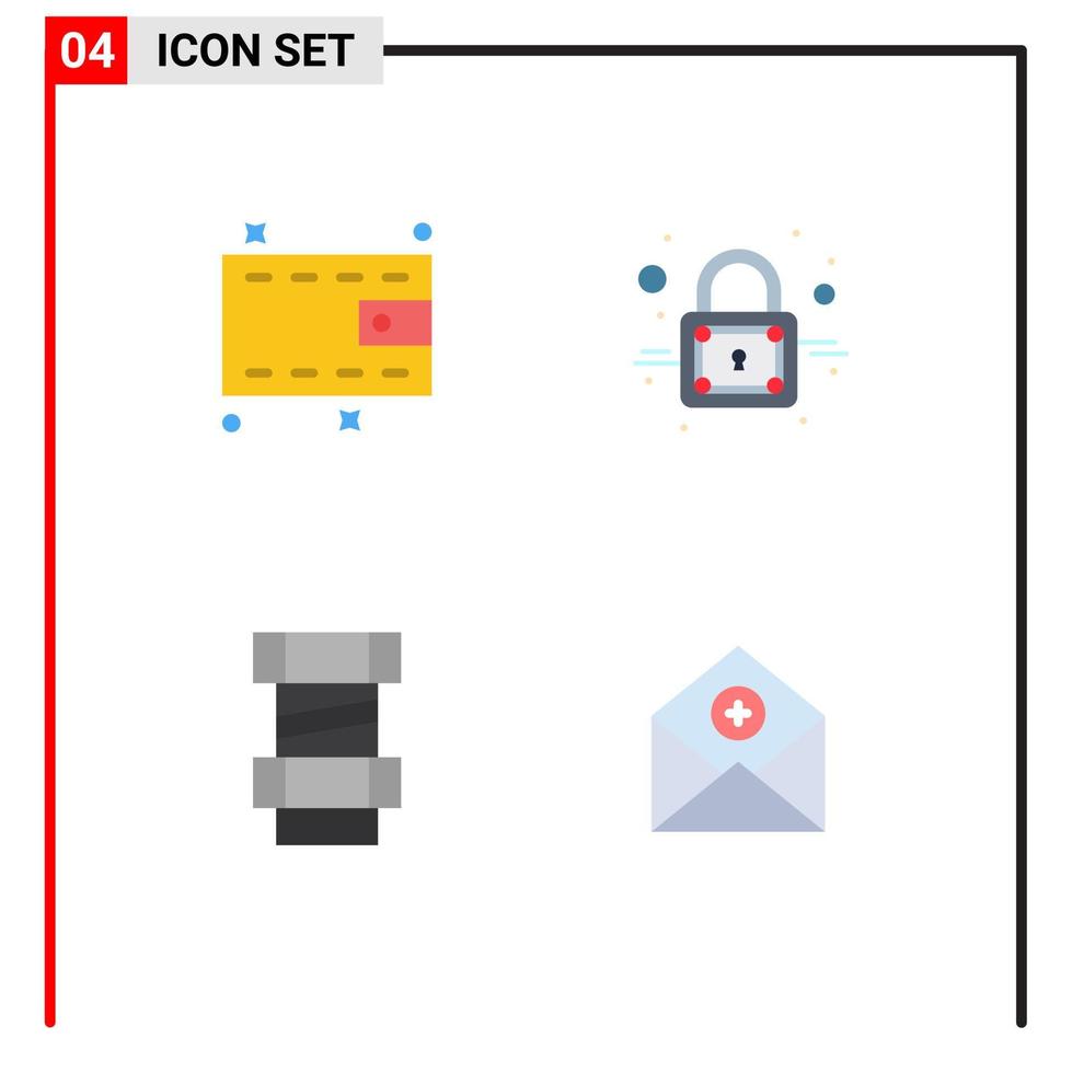 4 Thematic Vector Flat Icons and Editable Symbols of wallet add closed carpenter mail Editable Vector Design Elements
