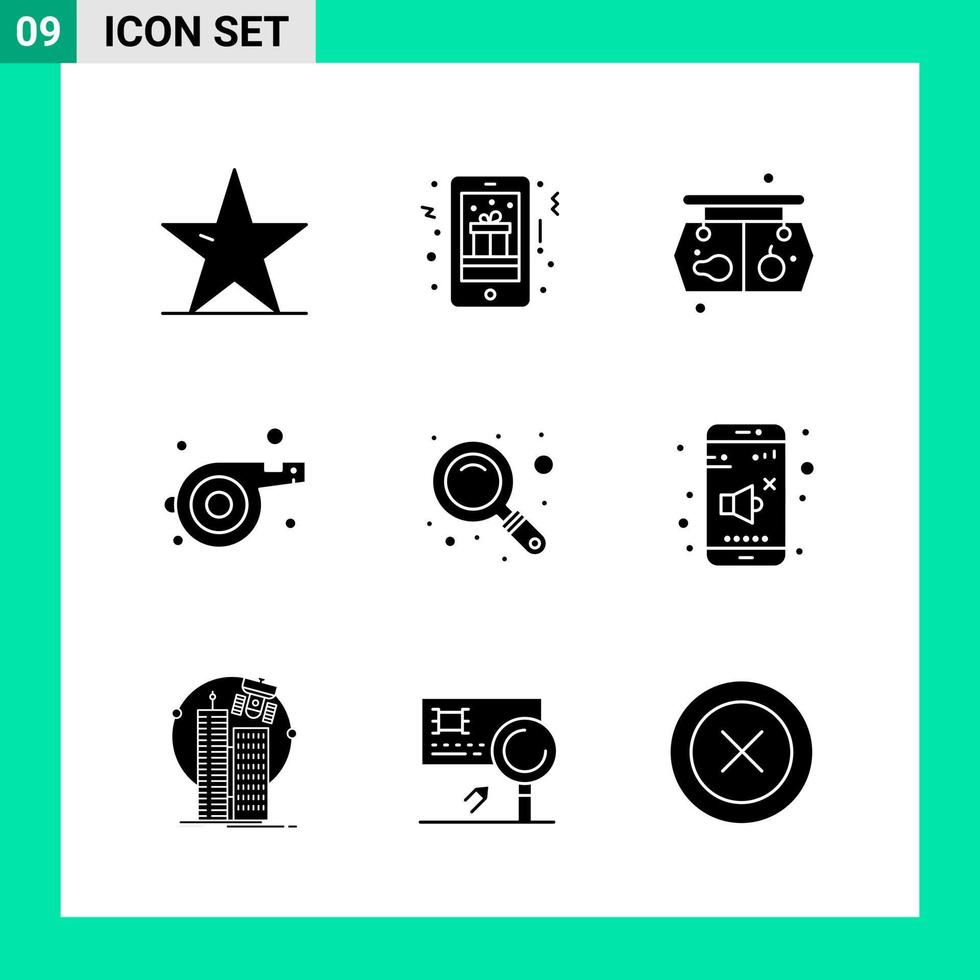 paquete de 9 símbolos de glifo de conjunto de iconos de estilo sólido para imprimir signos creativos aislados en fondo blanco 9 conjunto de iconos vector