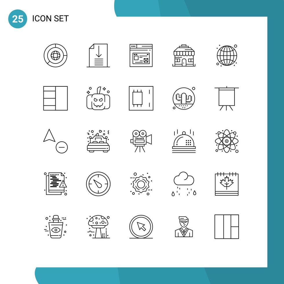 Set of 25 Modern UI Icons Symbols Signs for seo globe page shop building Editable Vector Design Elements