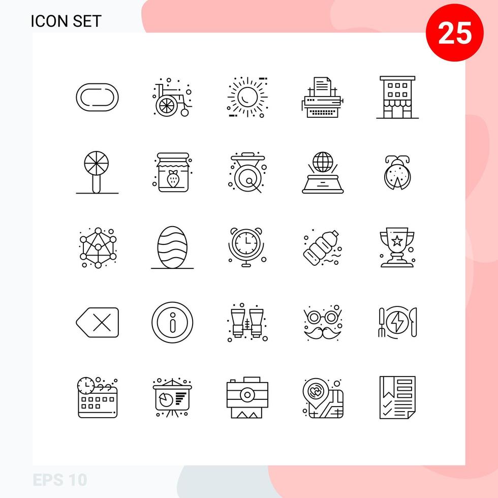 Line Pack of 25 Universal Symbols of house paper eco keys letter Editable Vector Design Elements