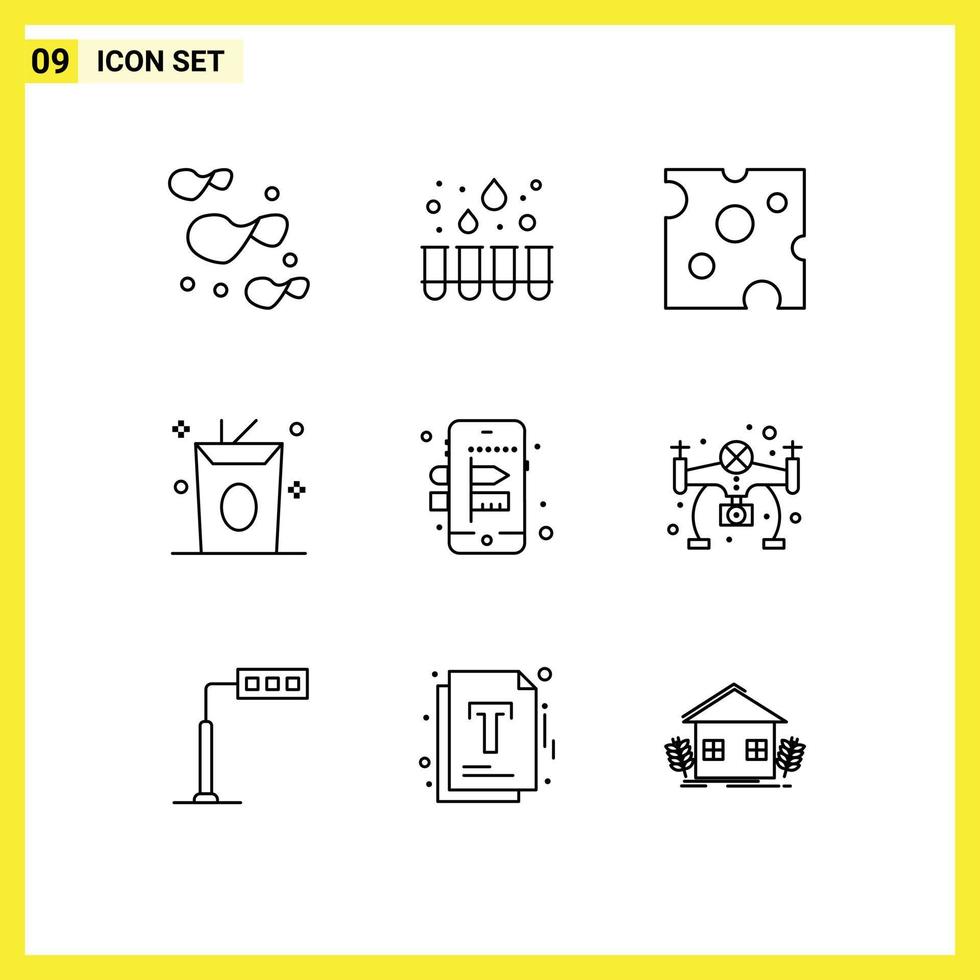 Pack of 9 Modern Outlines Signs and Symbols for Web Print Media such as hobbies creative food mobile food Editable Vector Design Elements