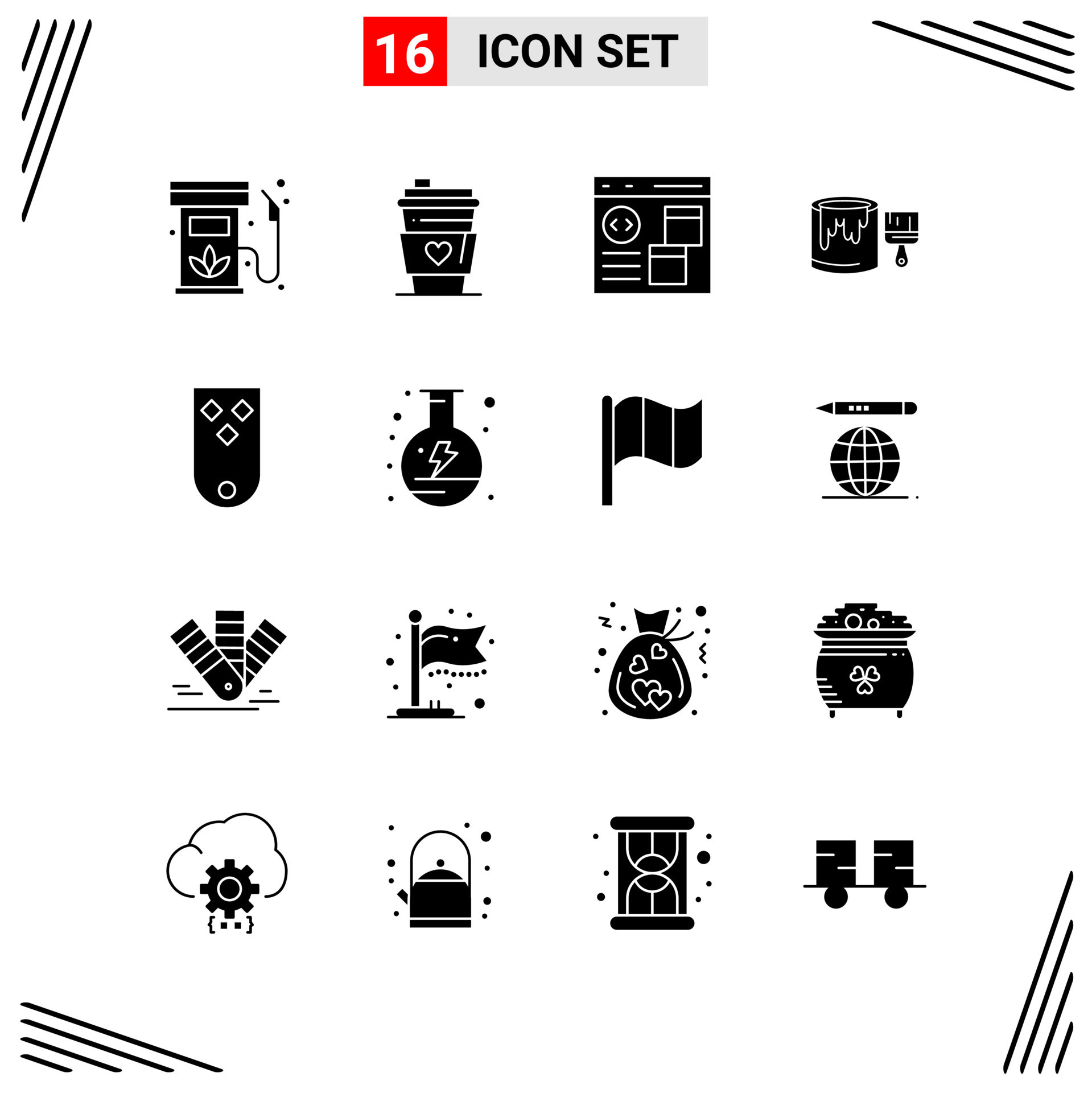 16 Icons Solid Style Grid Based Creative Glyph Symbols for Website ...