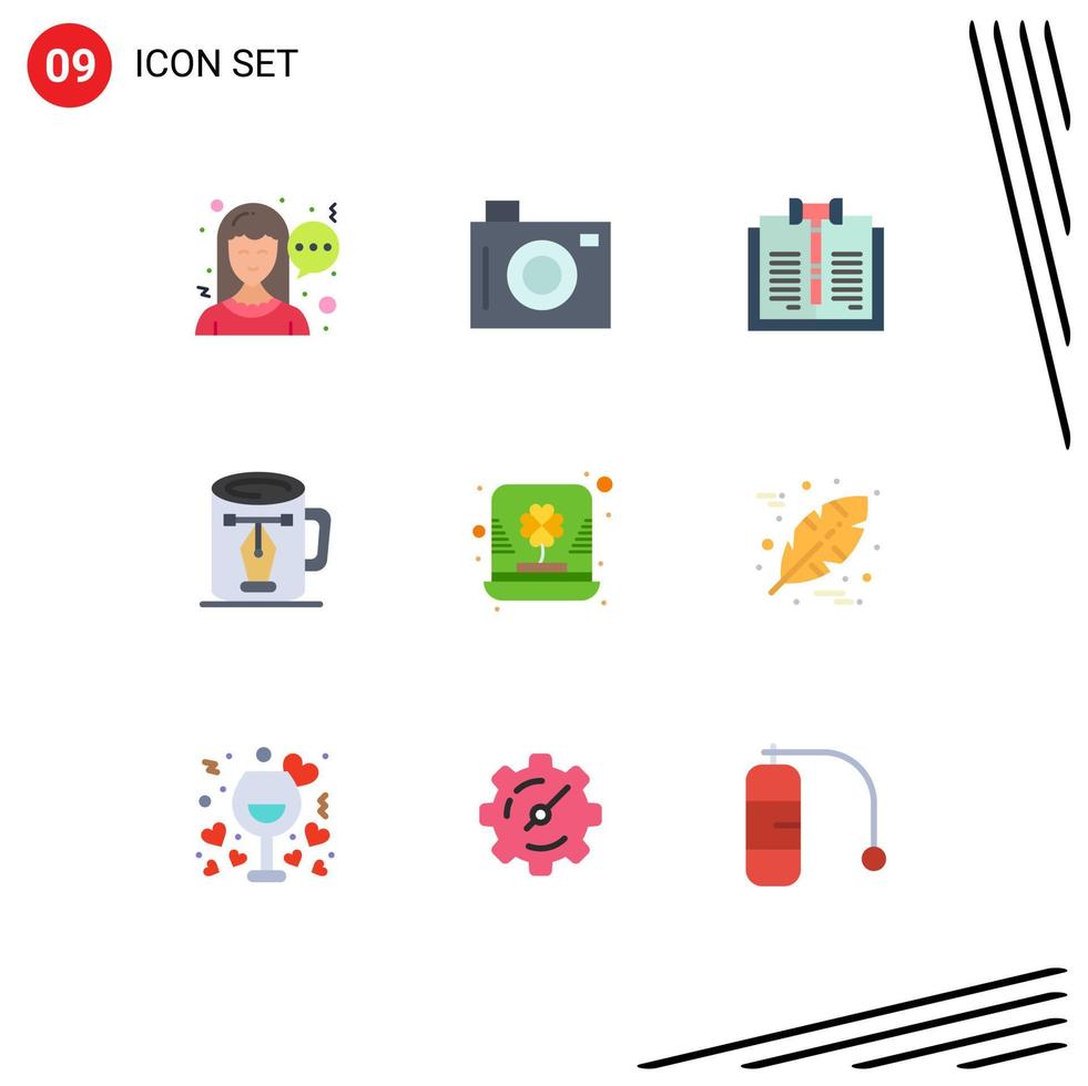 Pack of 9 creative Flat Colors of day design copyright drawing coffee Editable Vector Design Elements