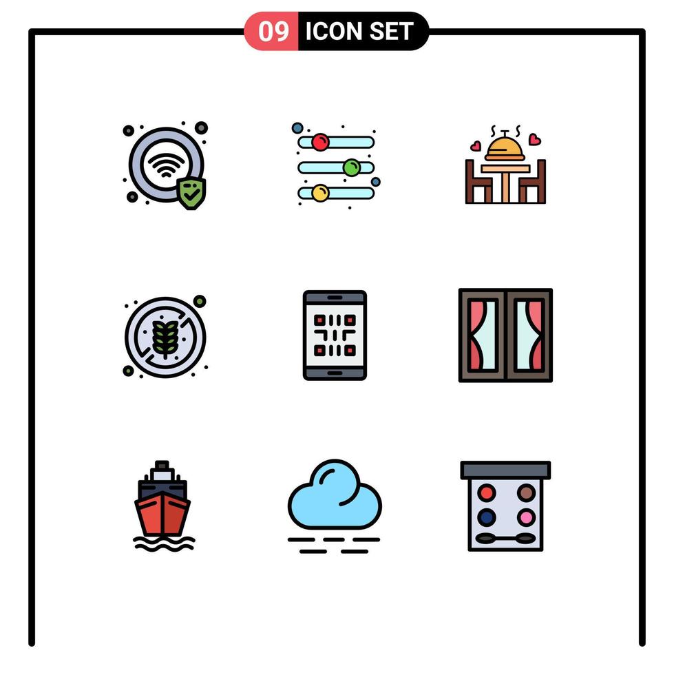 Universal Icon Symbols Group of 9 Modern Filledline Flat Colors of mobile rice dinner healthy no diet Editable Vector Design Elements