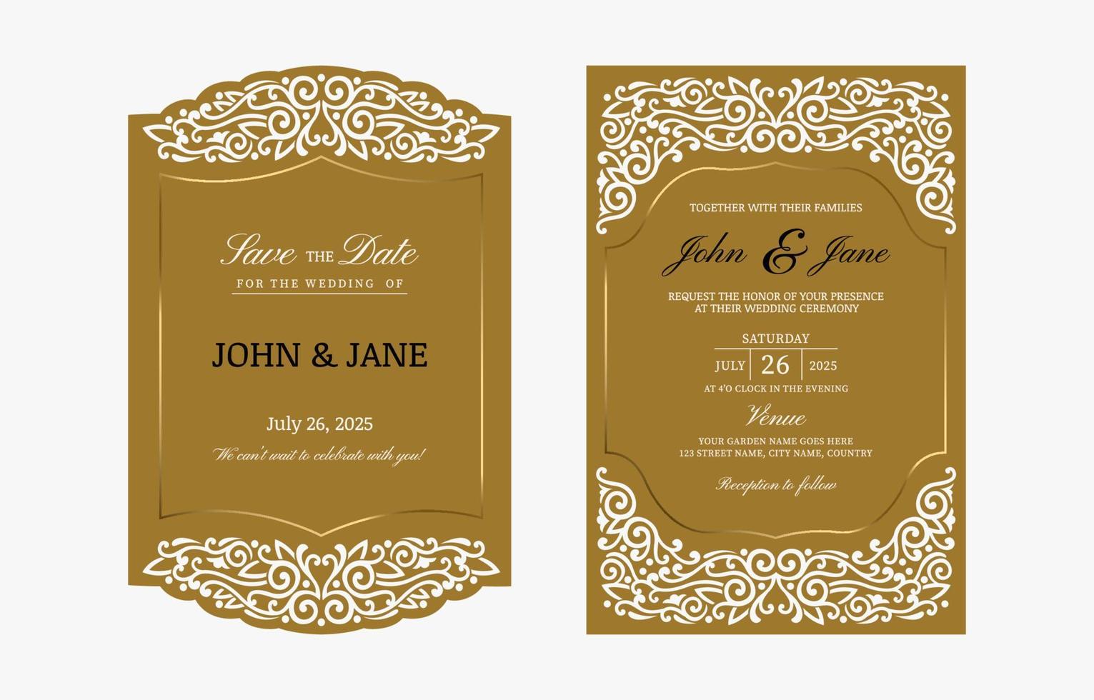 Invitación de boda moderna y formal con cortes láser. vector